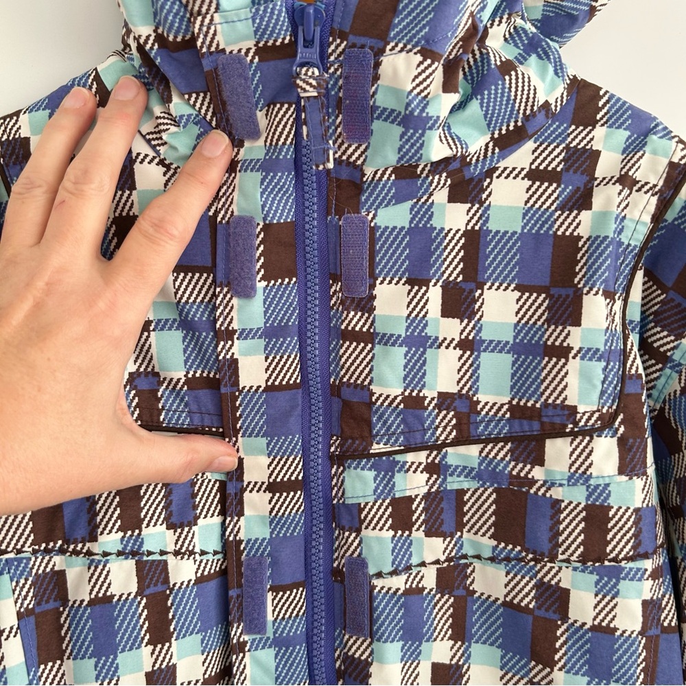 Columbia Snow Ski Waterproof Periwinkle Blue Brown Plaid Jacket Hood Size 14/16 - Picture 3 of 16